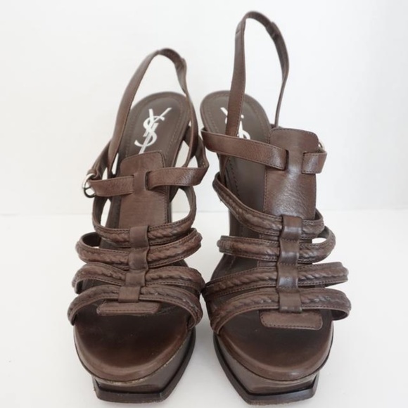 YSL Tribute Ysl T-strap Leather Platform Sandals - Picture 6 of 7